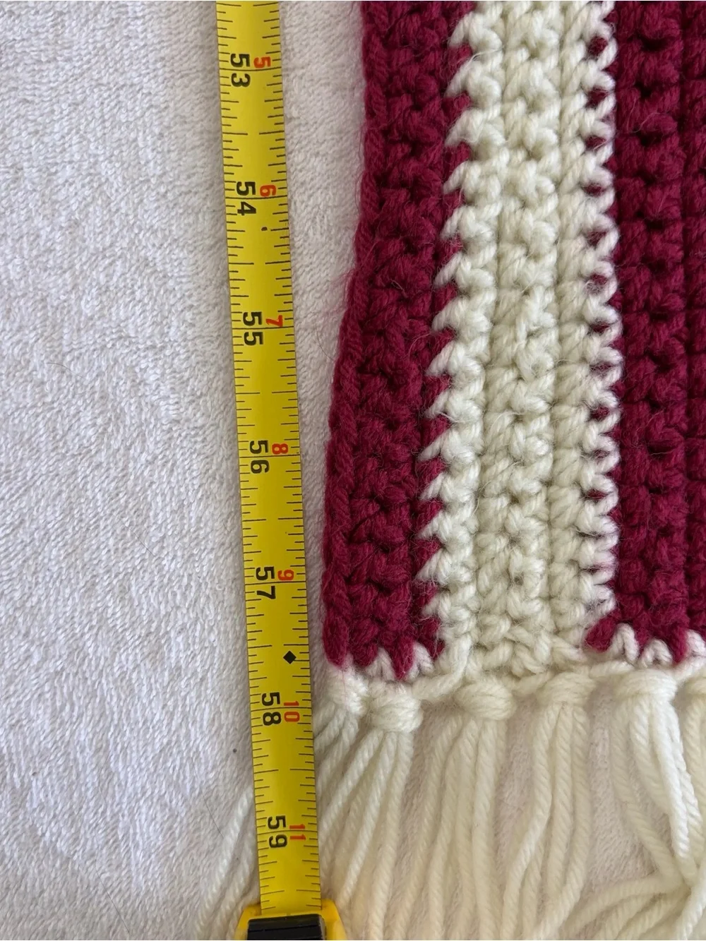 Handmade Crochet Throw Blanket Fringe Cranberry Evergreen Cream 67x43